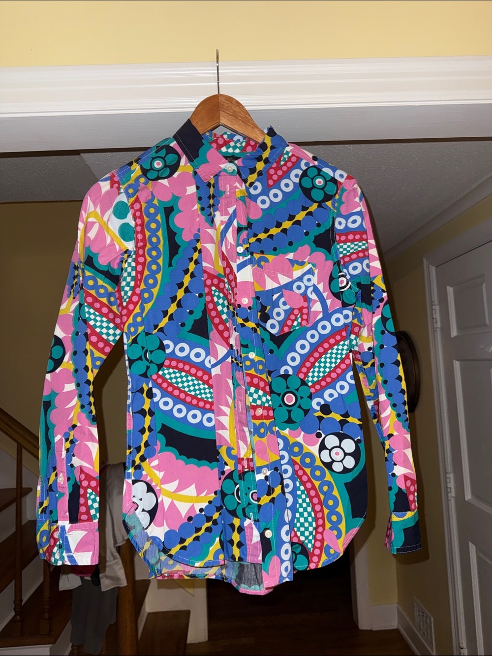Men's Bright Floral Geometric Button-Up Shirt - Multicolor